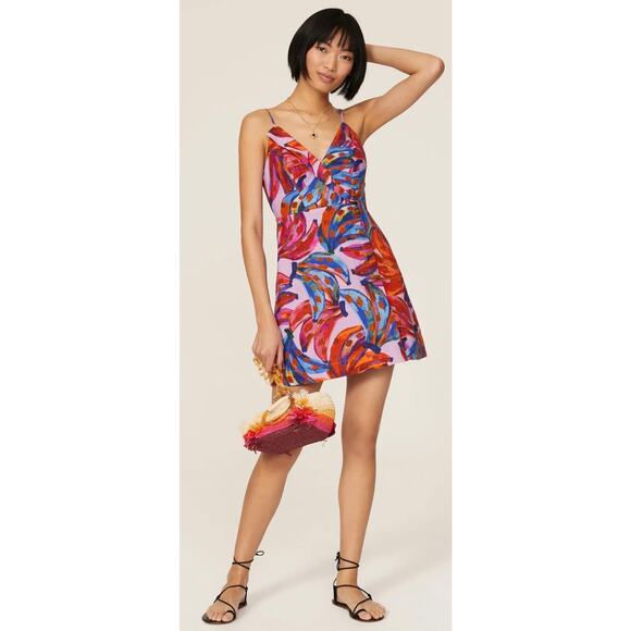 FARM Rio Dresses & Skirts - FARM Rio Colorful Bananas Wrap Dress Womens L Multicolor Abstract V-Neck Mini